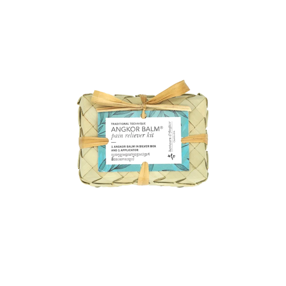 Angkor balm ® strong in hand carved silver box with applicator, top view