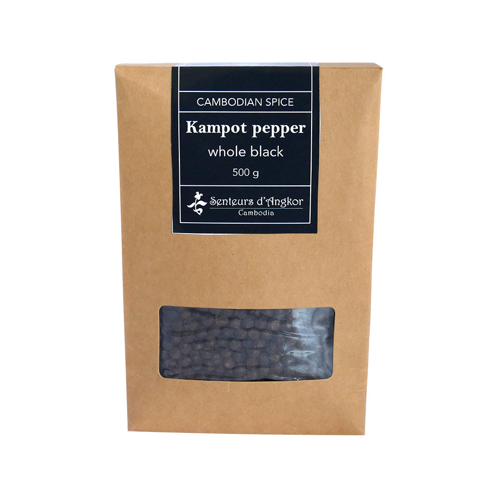 Whole black kampot pepper in paper box