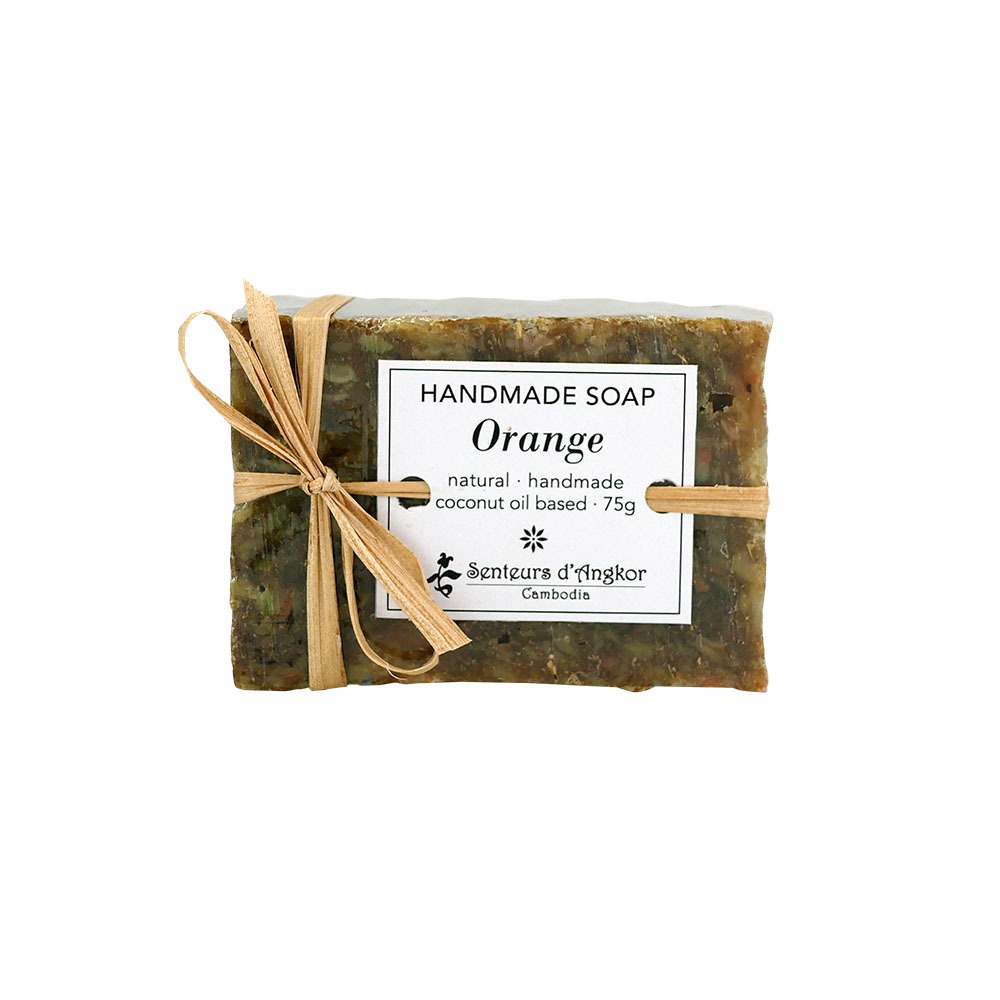 Recycled soap, orange fragrance with pandan leaf natural colorant
