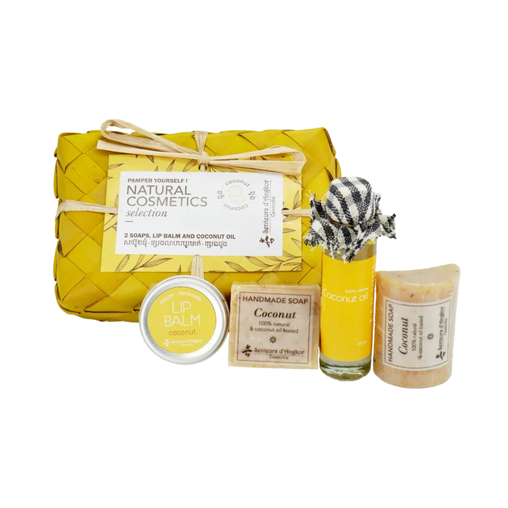 Gift Collection (lip balm, massage oil and two soaps), coconut scents