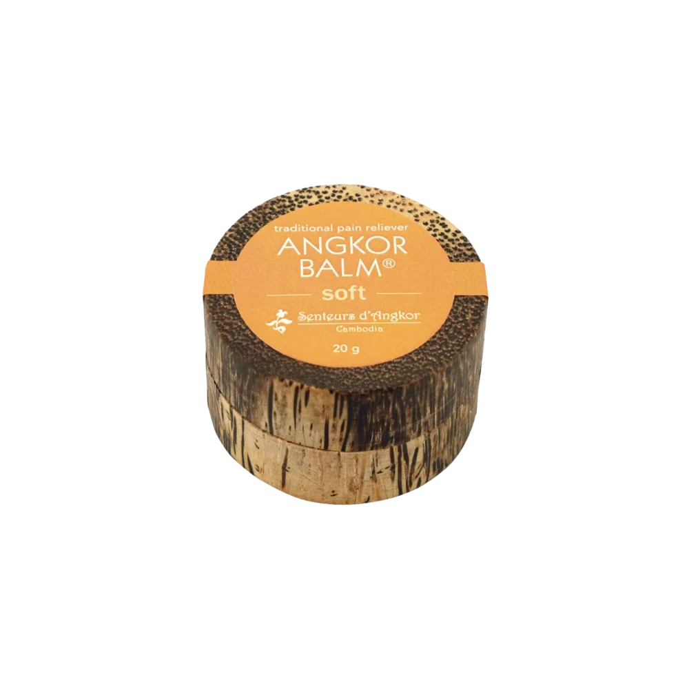 Angkor balm® (soft) in palm wood container, angle view