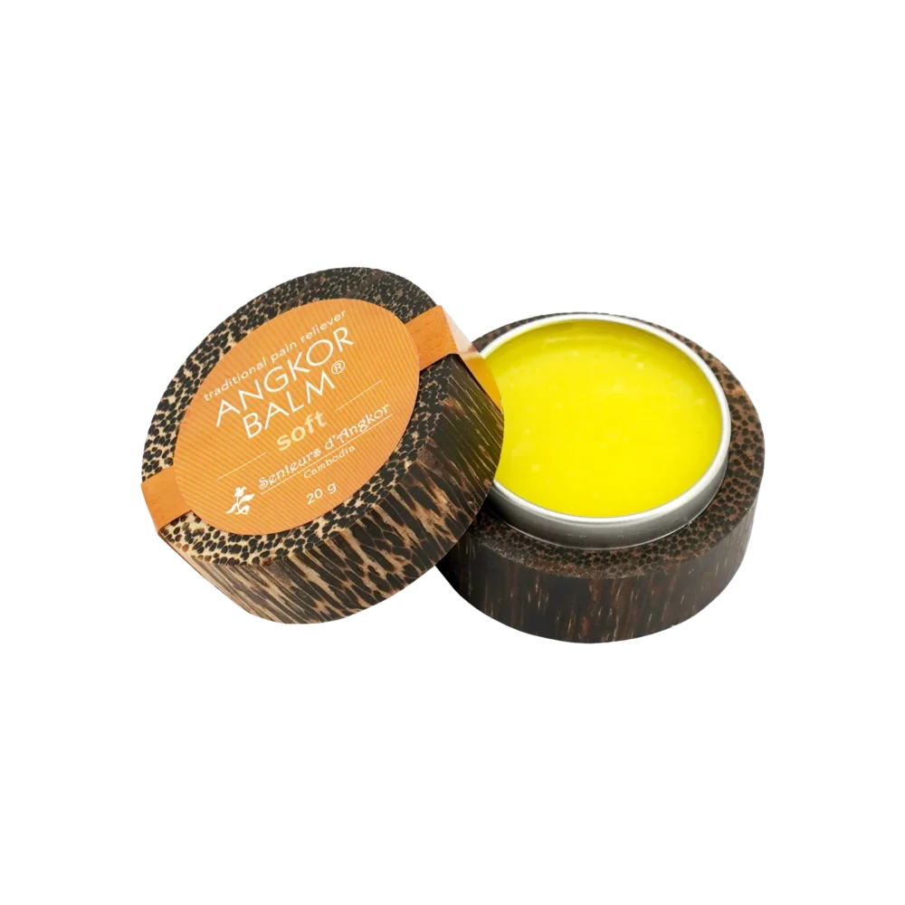 Angkor balm® (soft) in palm wood container, opened