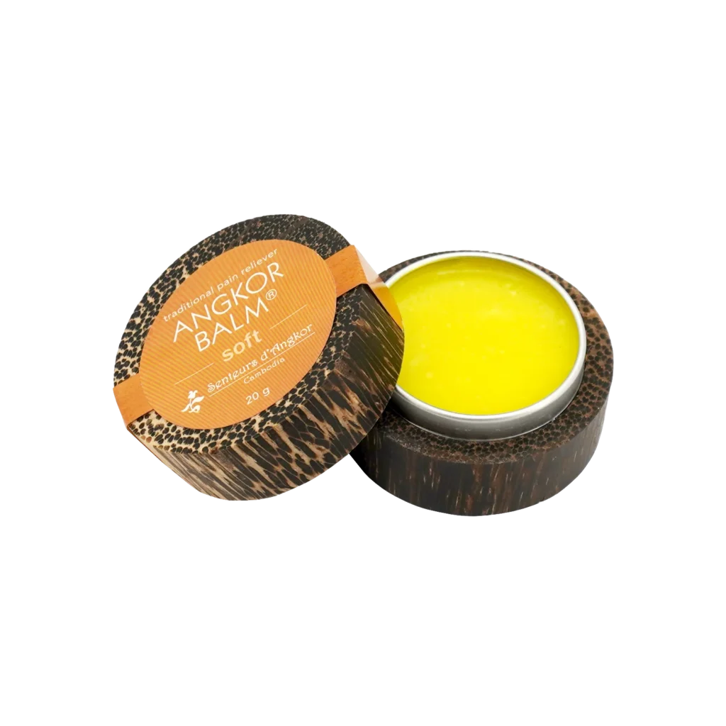 Angkor balm® (soft) in palm wood container, opened