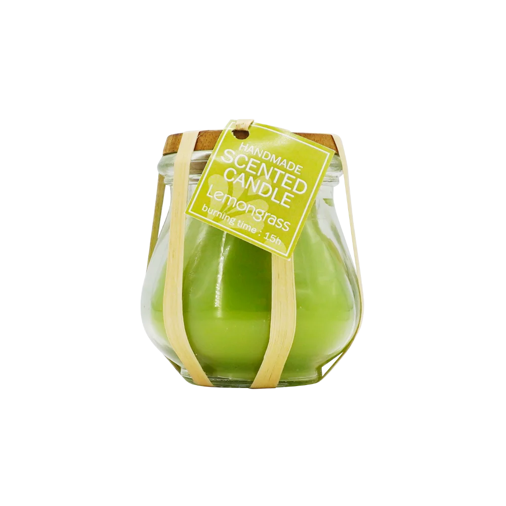 Candle in small glass jar, lemongrass scent