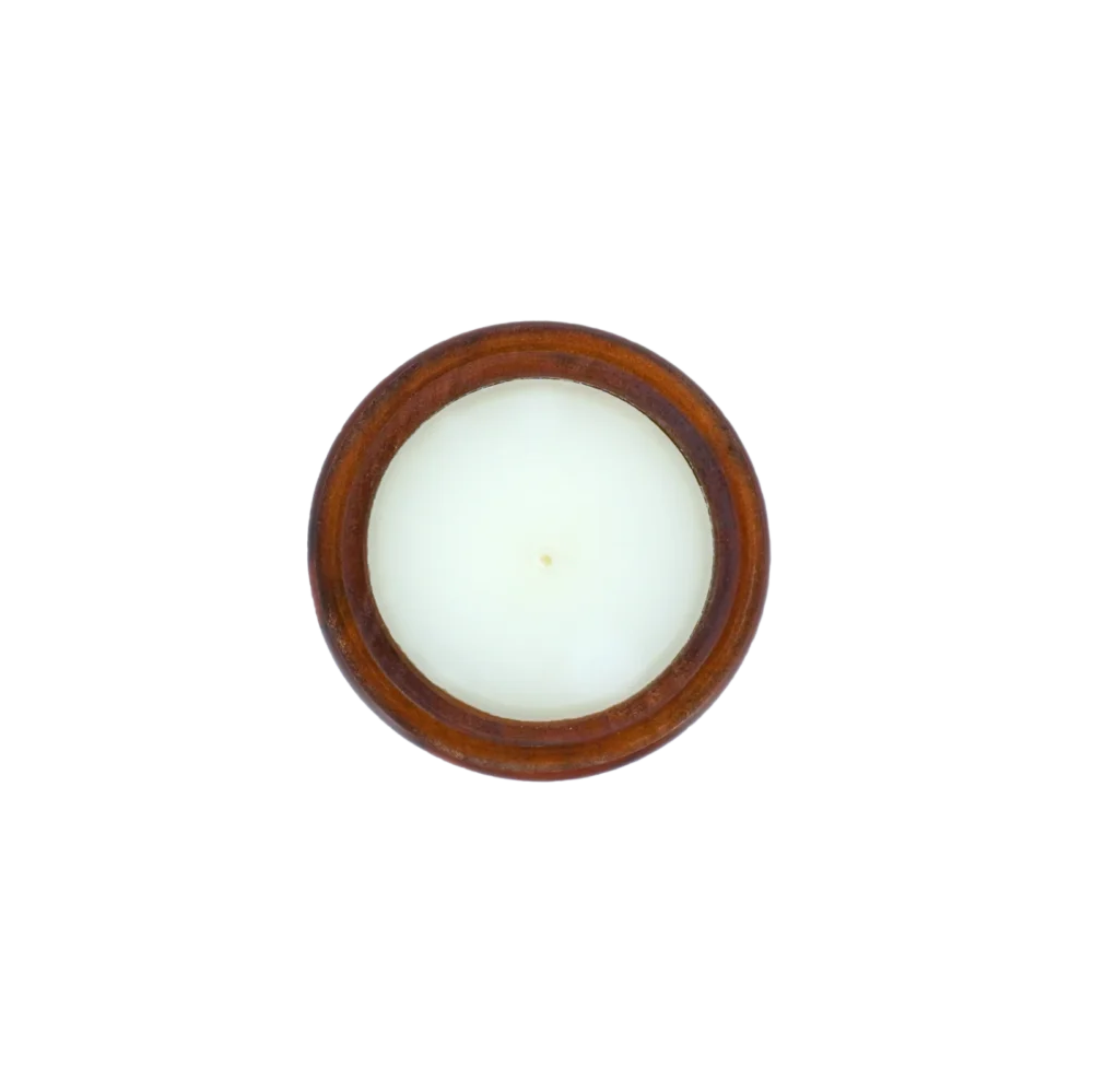 Candle in painted wood box, jasmine, inside top view