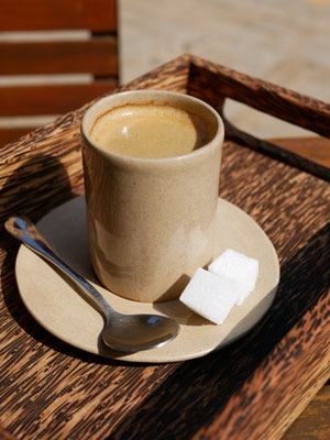 Hot coffee from Cambodia's Mondulkiri province in a ceramic cup