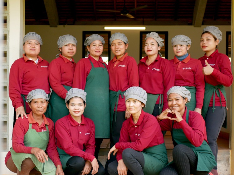 11 of the women working at Senteurs d'Angkor Workshop