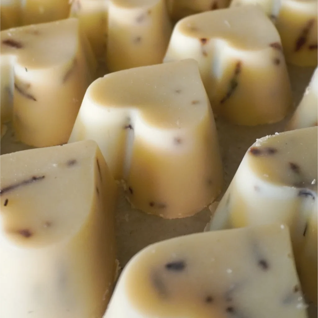 Heart soap drying on a tray.
