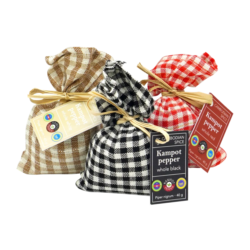 All Kampot pepper in Krama bags, front