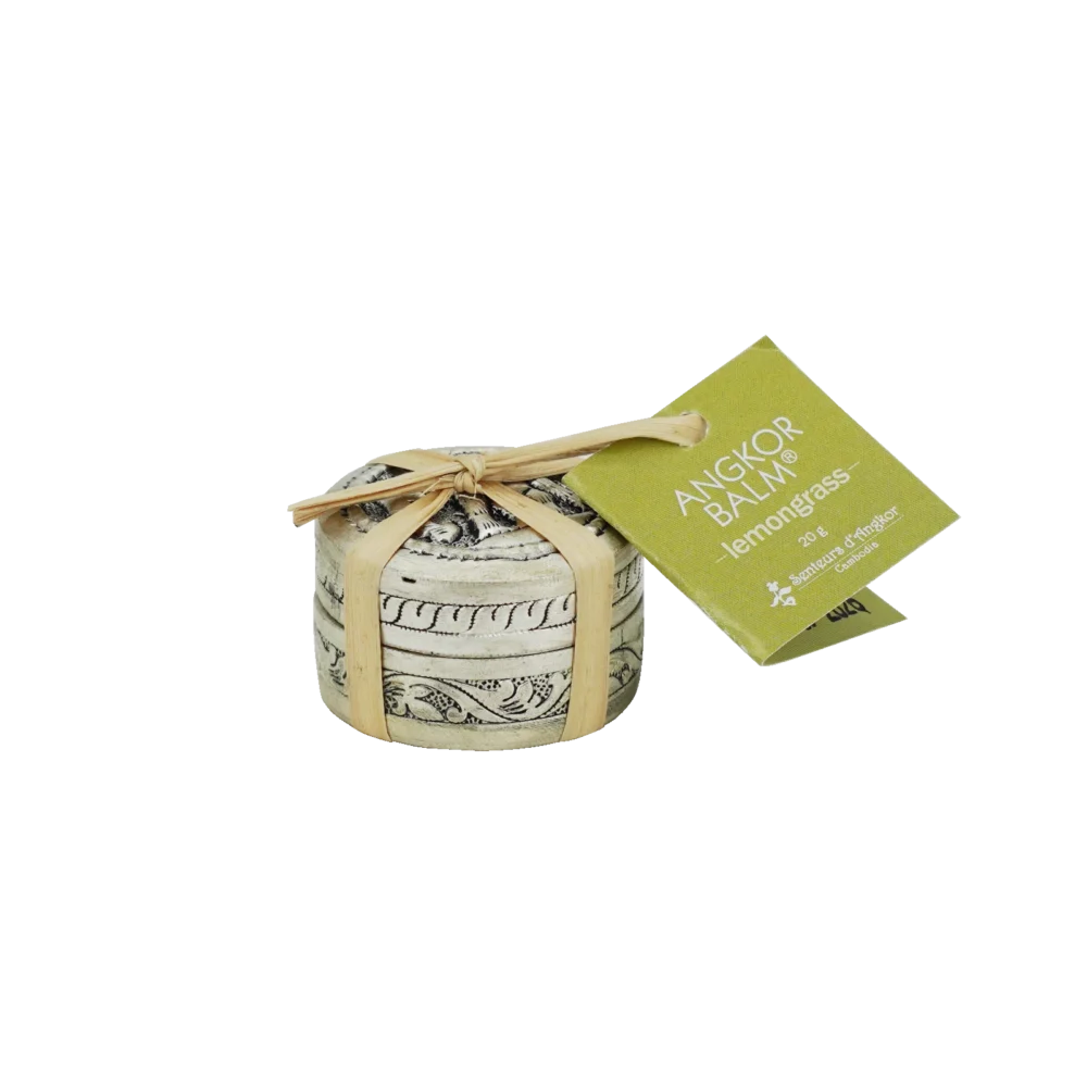 Angkor balm in handmade and carved silver box, lemongrass