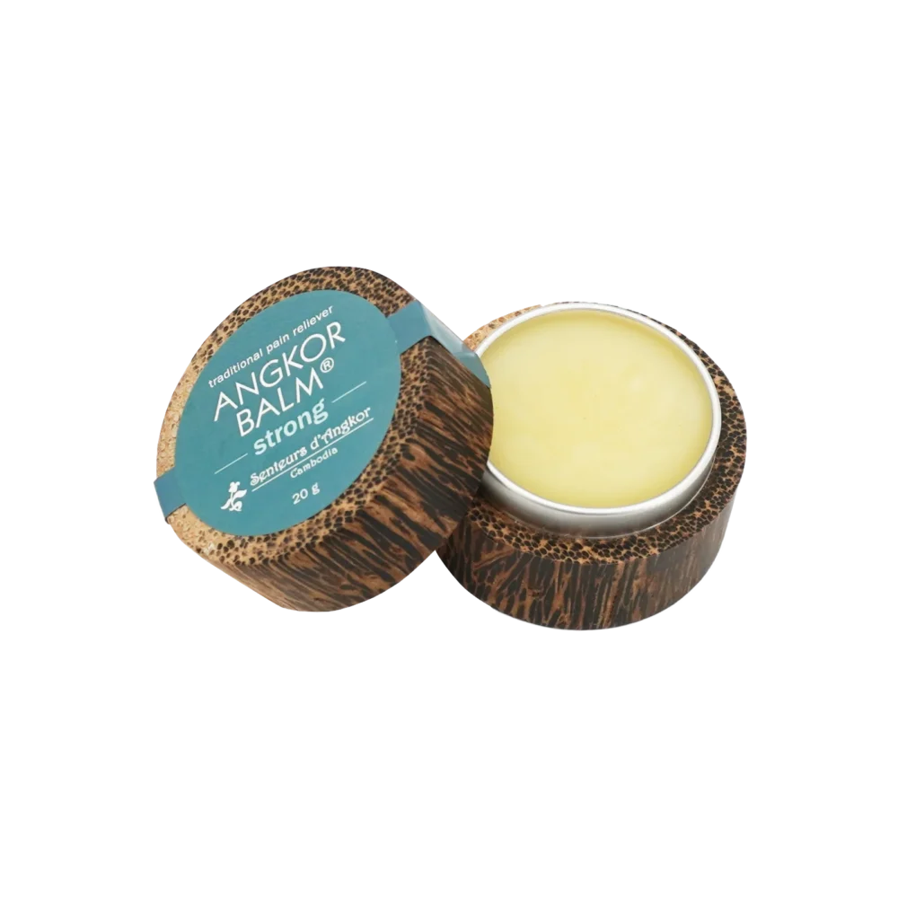 Angkor balm® (strong) in palm wood container, opened