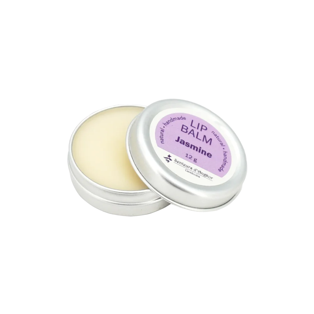 Lip balm in aluminium box, jasmine opened