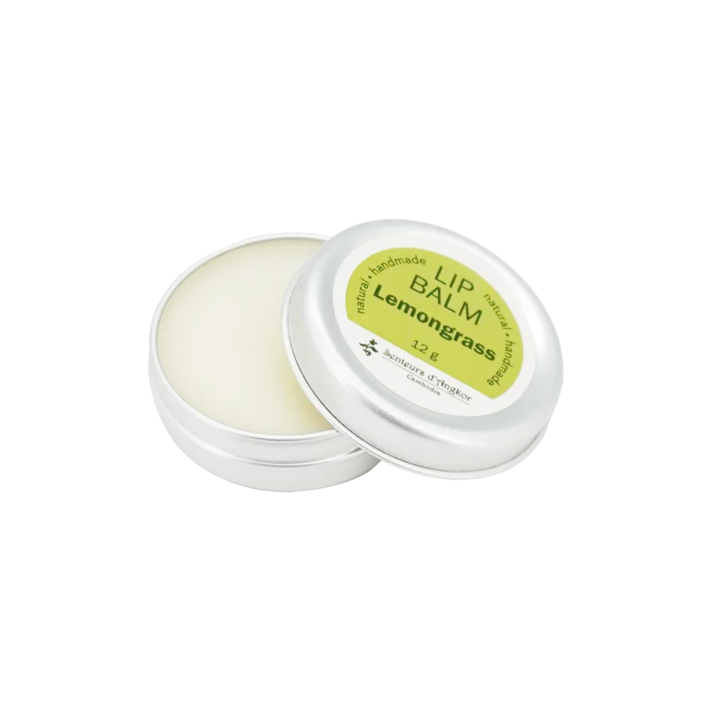 lip balm in aluminium box, lemongrass opened