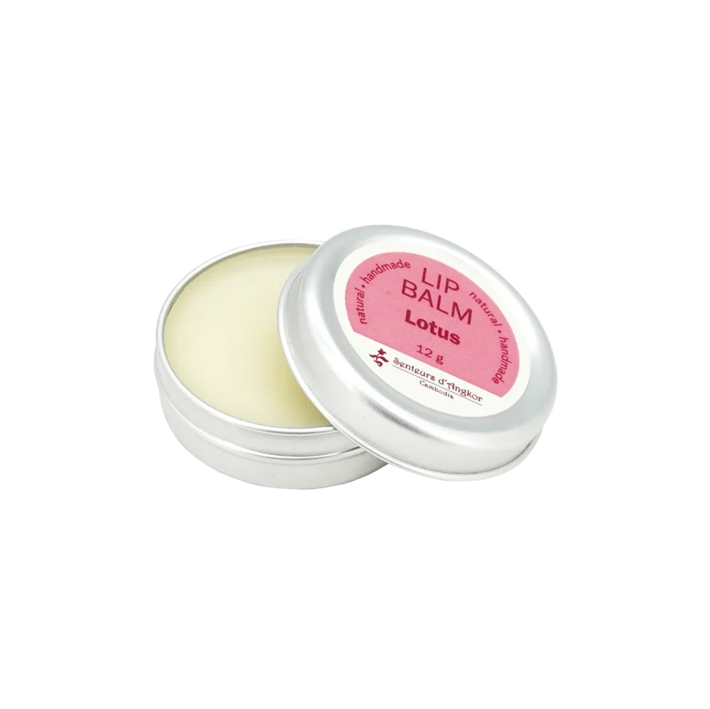 lip balm in aluminium box, lotus opened
