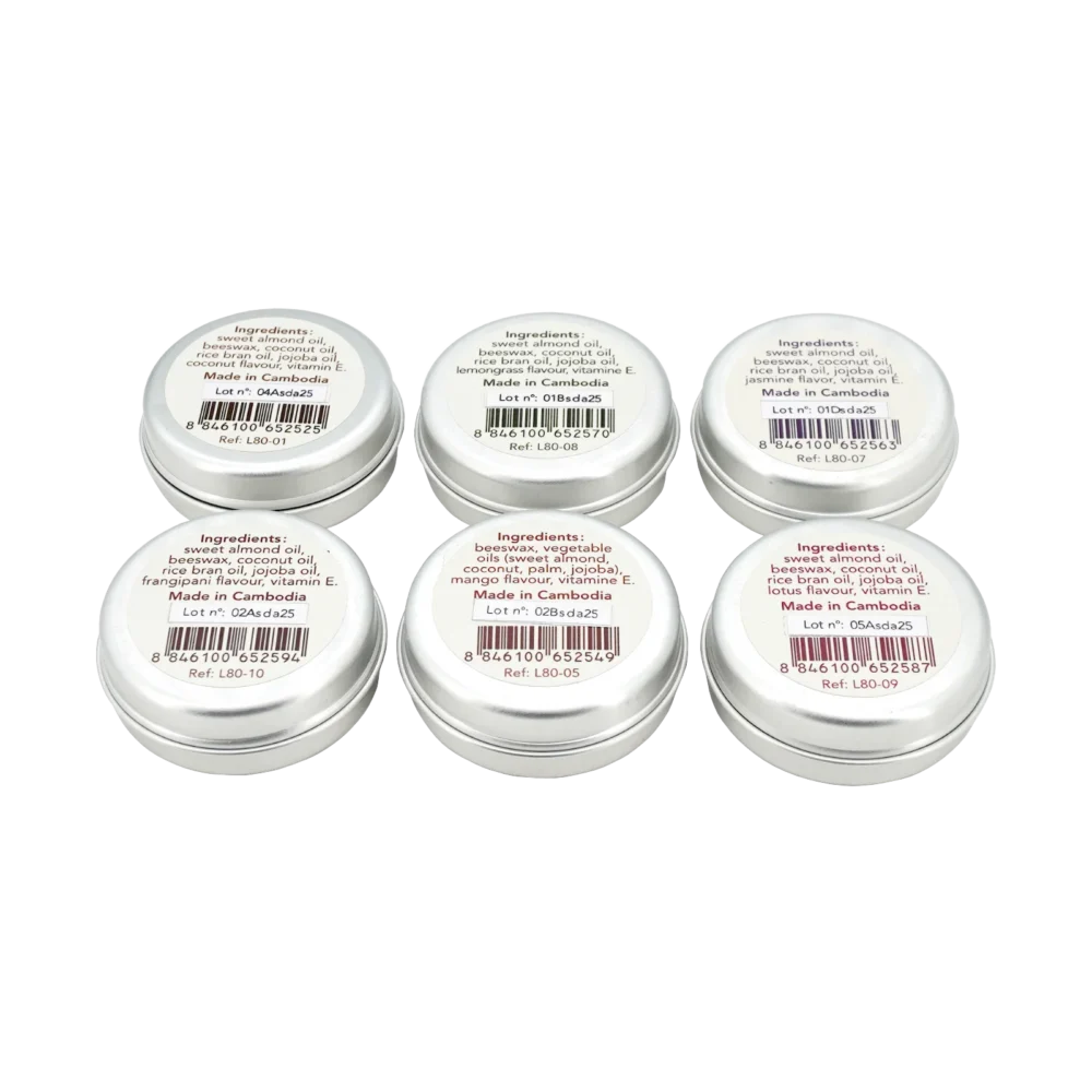 lip balm in aluminium box, grid layout, back