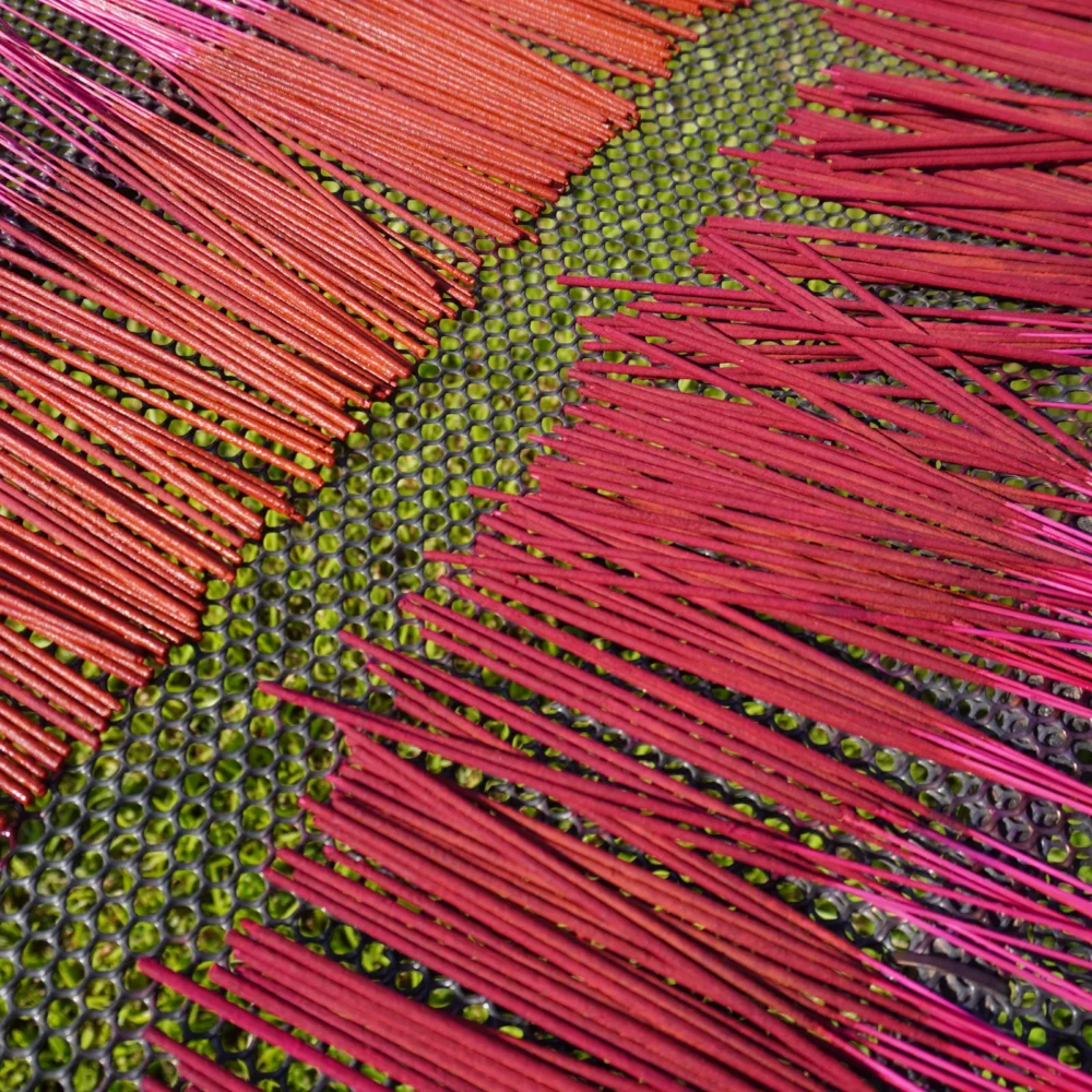 Incense sticks drying on tray under the sun