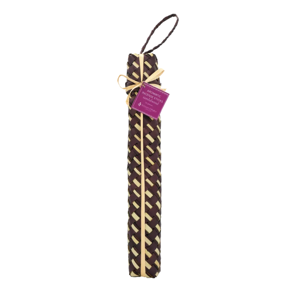 Incense sticks in sugar palm box, sandalwood scent