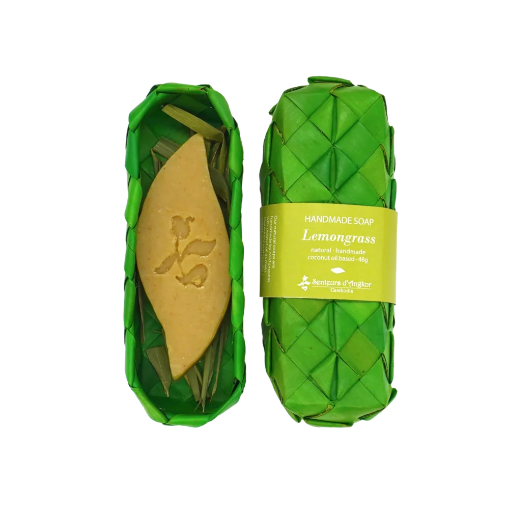Soap, mango shape in natural sugar palm leaf packaging, lemongrass scent