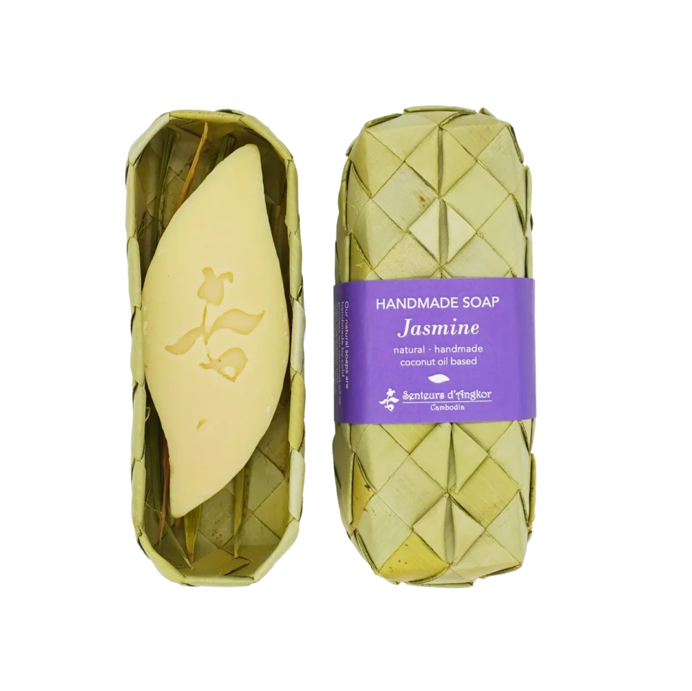 Soap, mango shape in natural sugar palm leaf packaging, jasmine scent