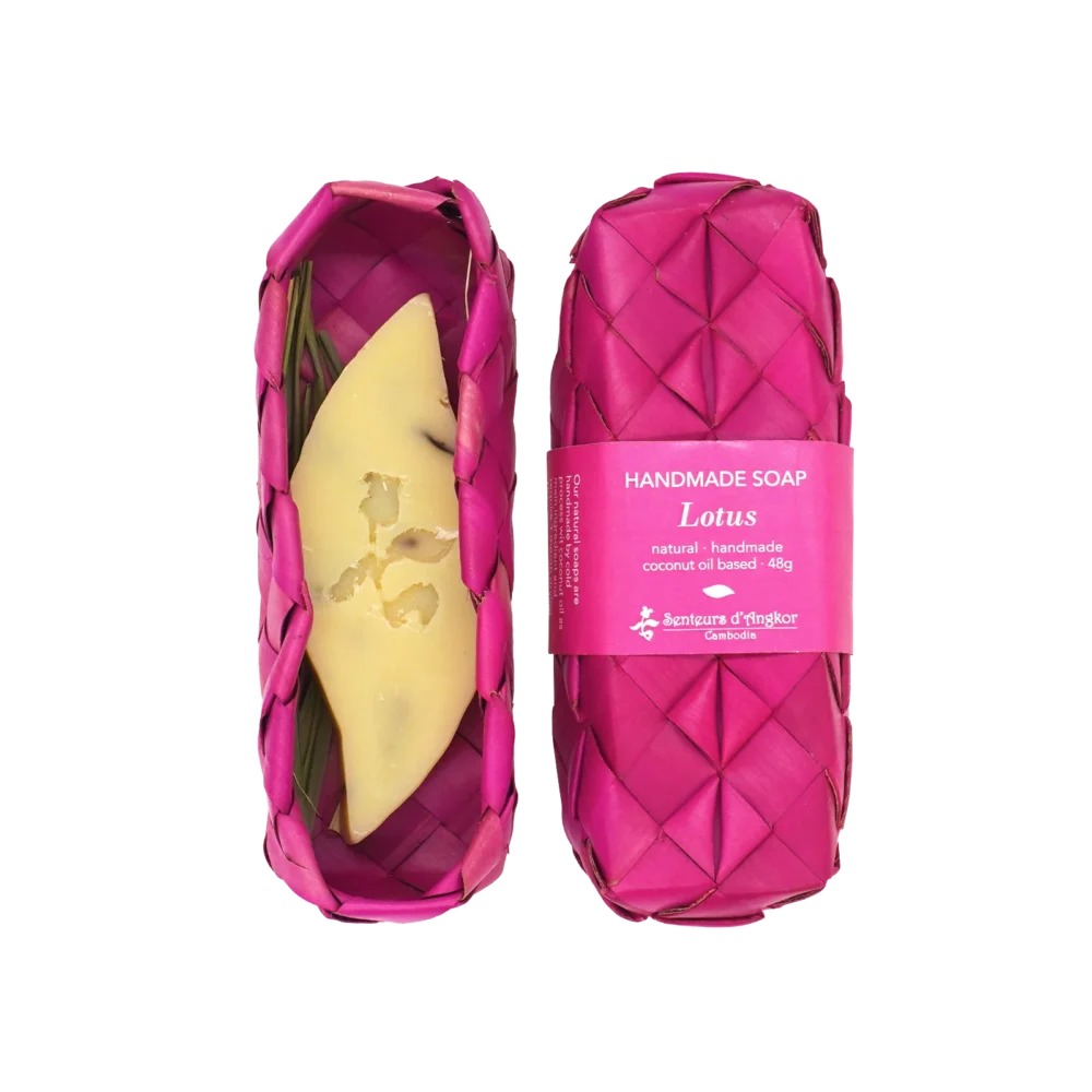 Soap, mango shape in natural sugar palm leaf packaging, lotus scent