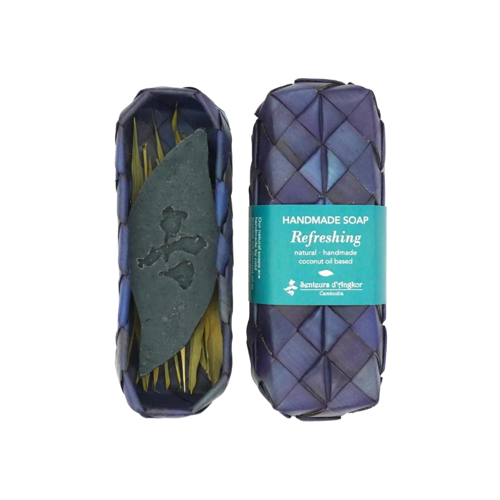Soap, mango shape in natural sugar palm leaf packaging, refreshing scent