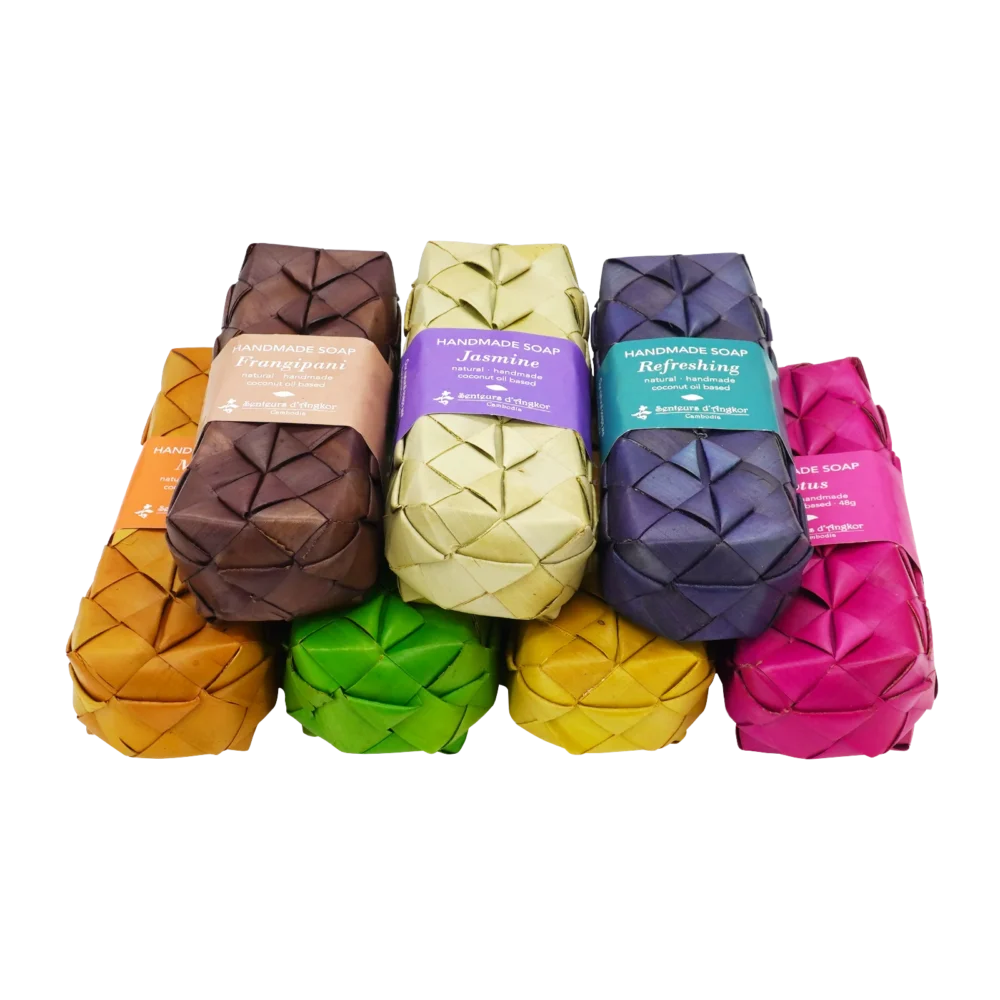Soap, mango shape in natural sugar palm leaf packaging, all packaging