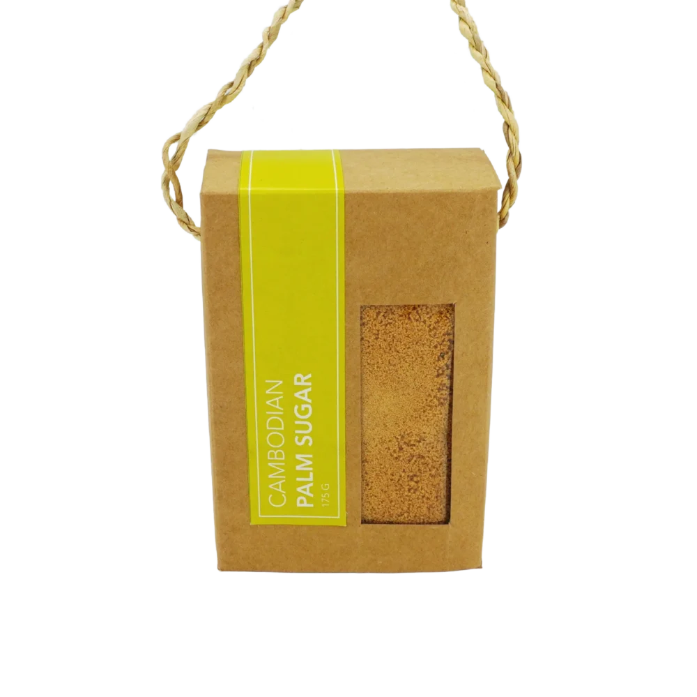 Palm sugar in paper box, angle view