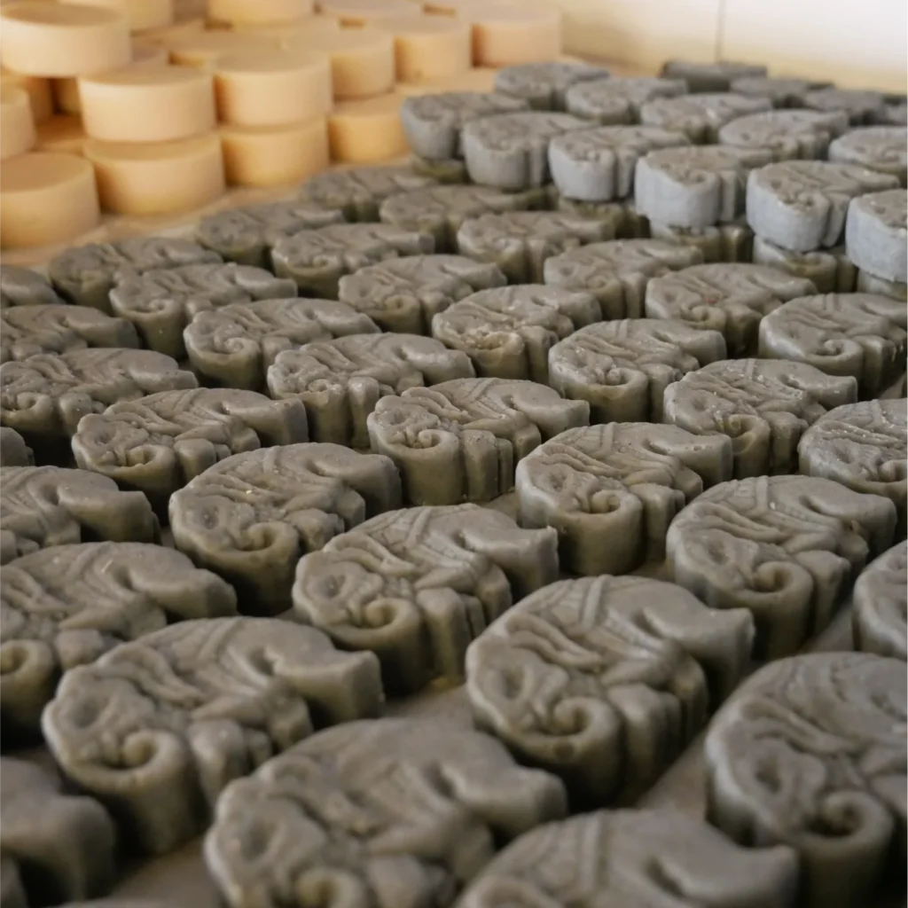 Raw elephant soap (refreshing) drying on tray.