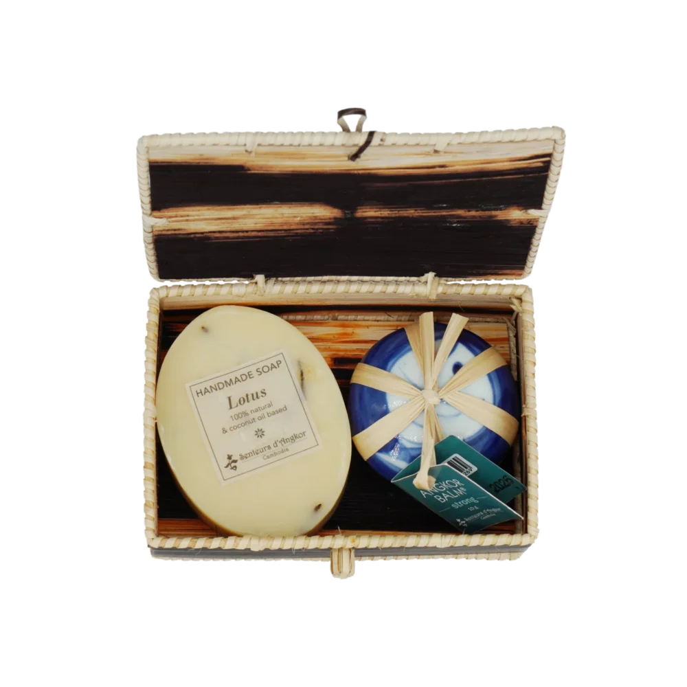 Angkor balm and soap set, top view