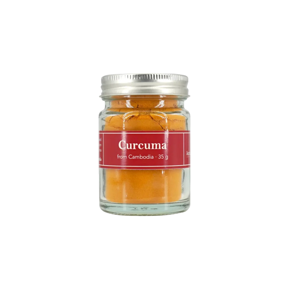 Spices in small glass jar, curcuma