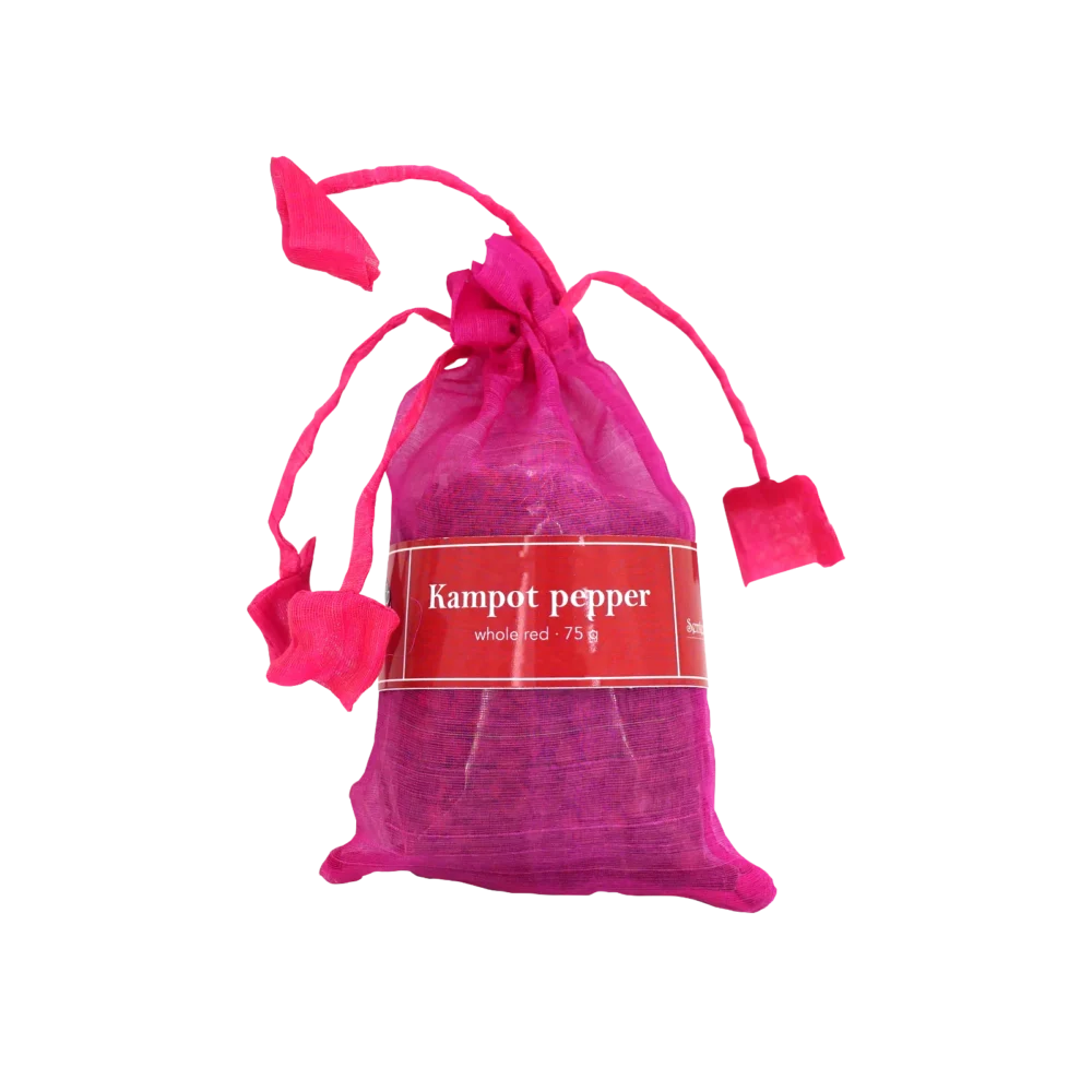 Kampot pepper in organza bag, whole red
