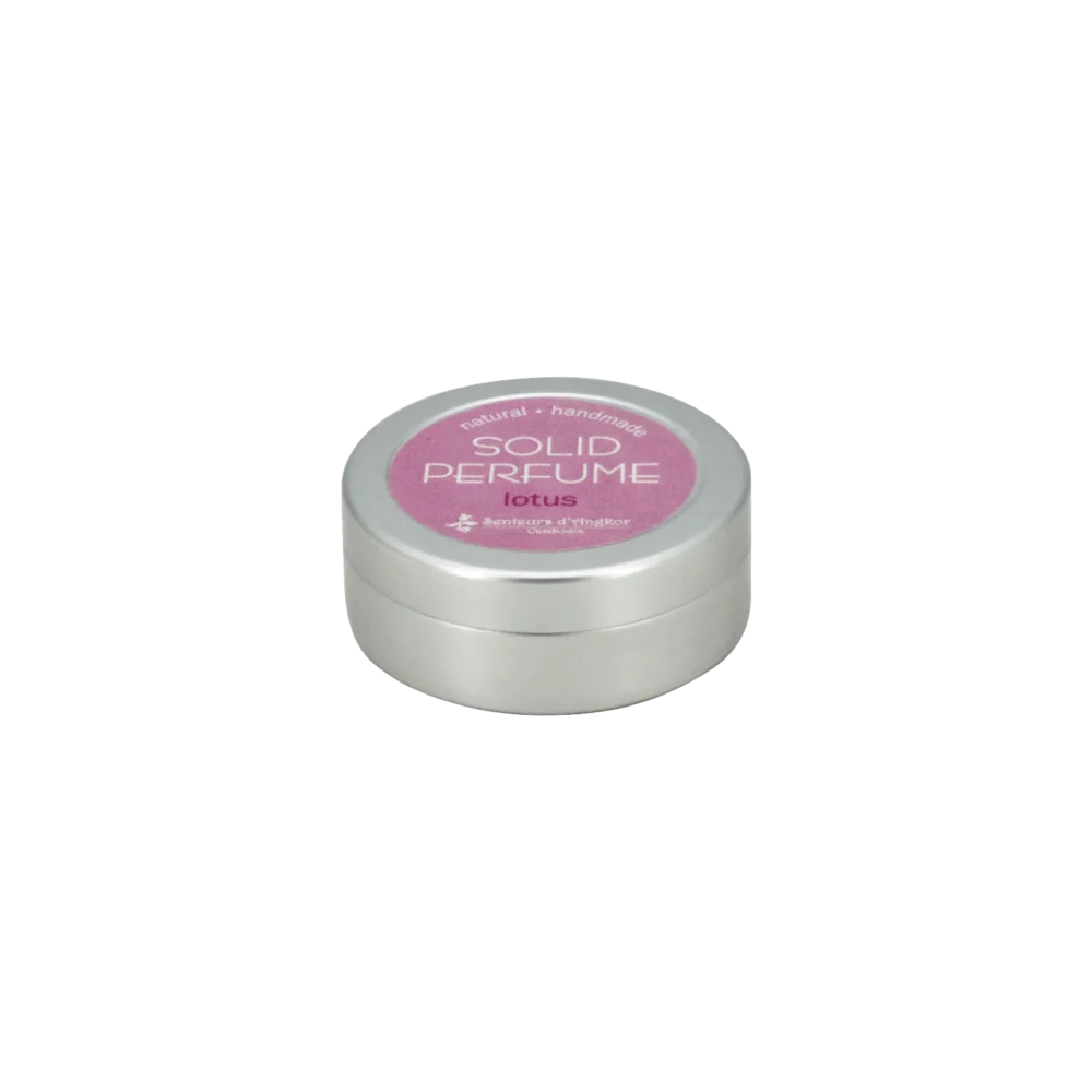 Solid perfume in an aluminium container (closed), lotus scent