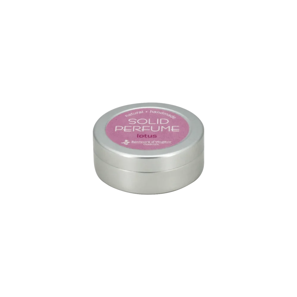 Solid perfume in an aluminium container (closed), lotus scent