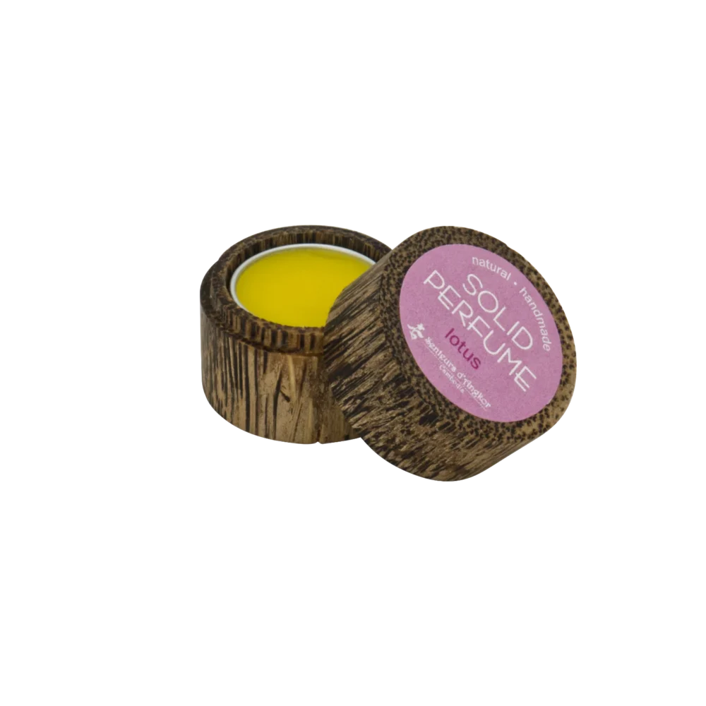 Solid perfume in wood box, lotus opened