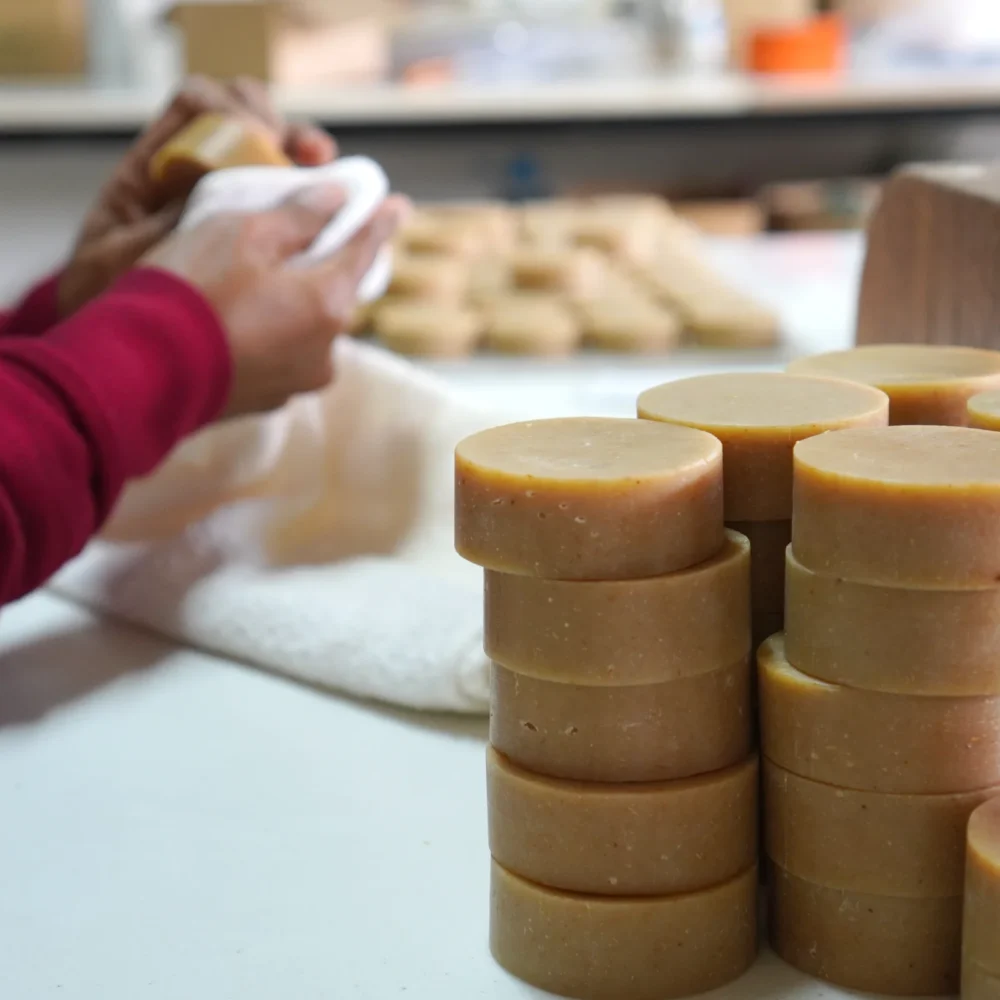 round soap, making process, ready pile