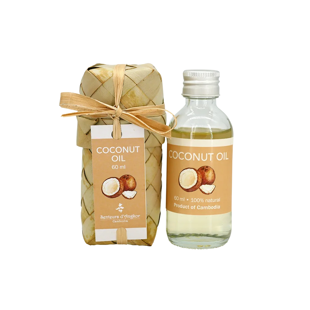 Coconut oil 60 ml with its handmade natural packaging made from sugar palm tree