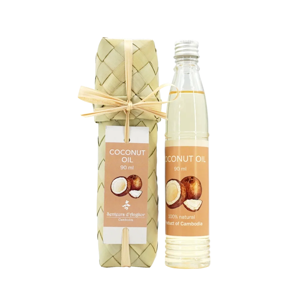 Coconut oil 90 ml with its handmade natural packaging made from sugar palm tree