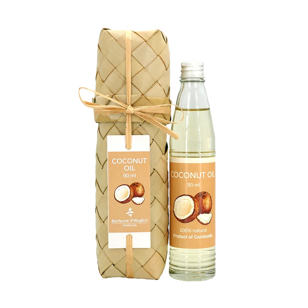 Coconut oil 90 ml with its handmade natural packaging made from sugar palm tree