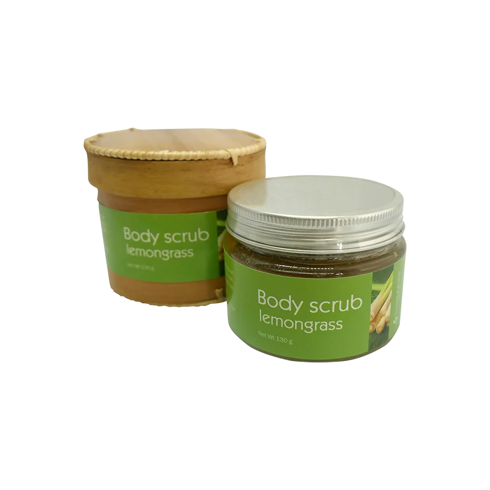 Body scrub with its handmade sugar palm natural container, lemongrass scent