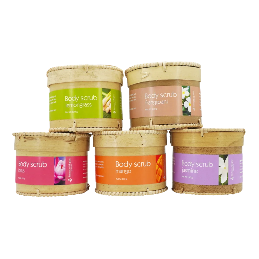 Body scrub, all scents in natural handmade sugar palm packaging