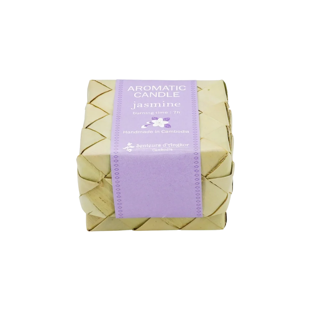 Candle in engraved elephant silver hexagonal box, sugar palm leaf (smok) box
